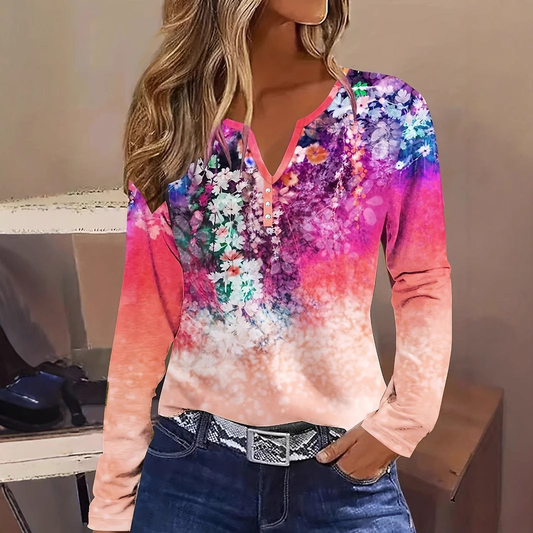 Valenzora | Florales Langarmshirt mit Rundhalsausschnitt