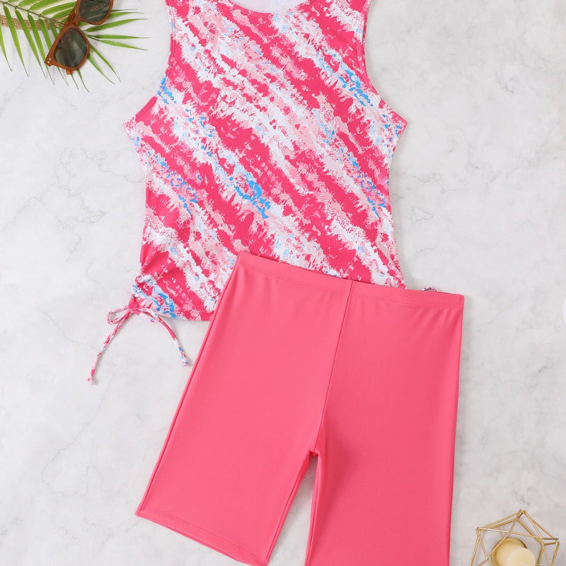 Sportliches Tankini-Set für Damen mit modischem Aquarellmuster und bequemen Shorts, Größe [size]