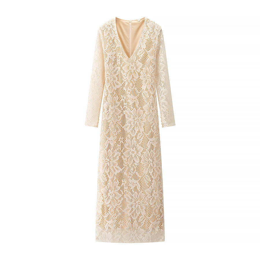 Valenzora | Lace Dress Long Elegant Bodycon Deep V-neck Slim waist Long sleeves