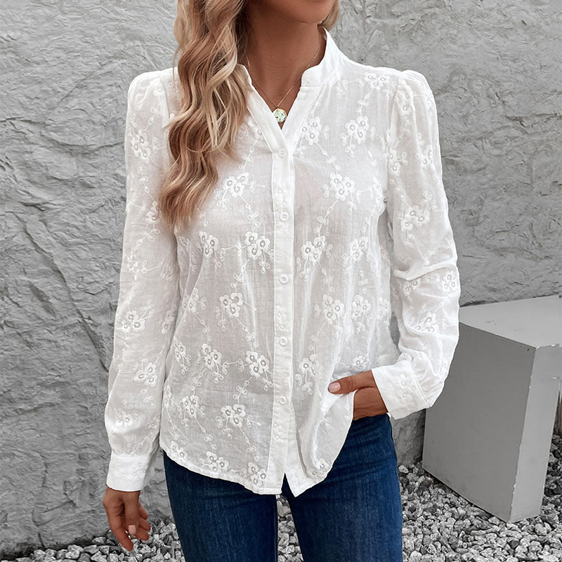 Women's blouse with elegant floral openwork pattern, size