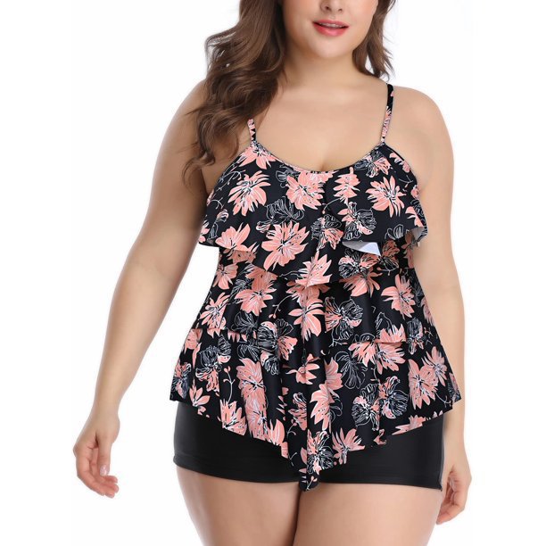 Women's tankini set with charming flowy top and comfortable shorts, size