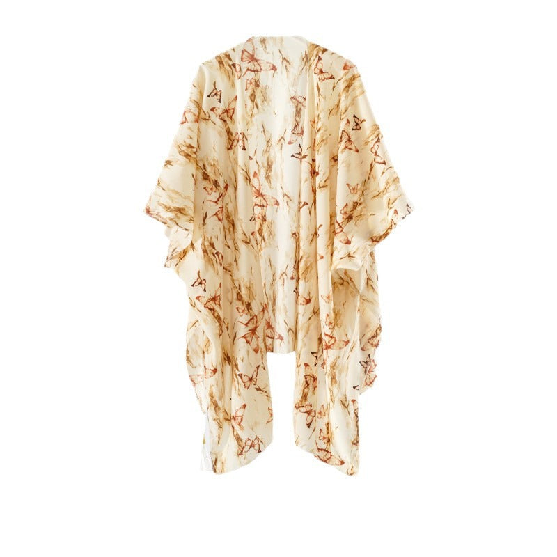 Eleganter Damen-Kimono mit künstlerischem Blumenmuster und Fransen, Größe Valenzora