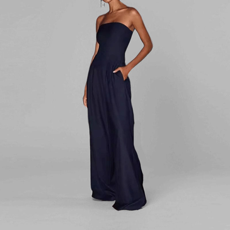 Damen-Overall mit elegantem schulterfreiem Design und weitem Bein, Größe [size]