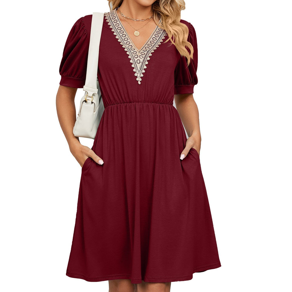 Damen-Midikleid mit elegantem V-Ausschnitt und Rüschendetails, Größe