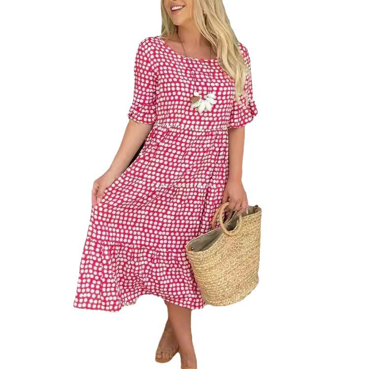 Valenzora | Sommerliches Rundhals-Kurzarmkleid mit Druck