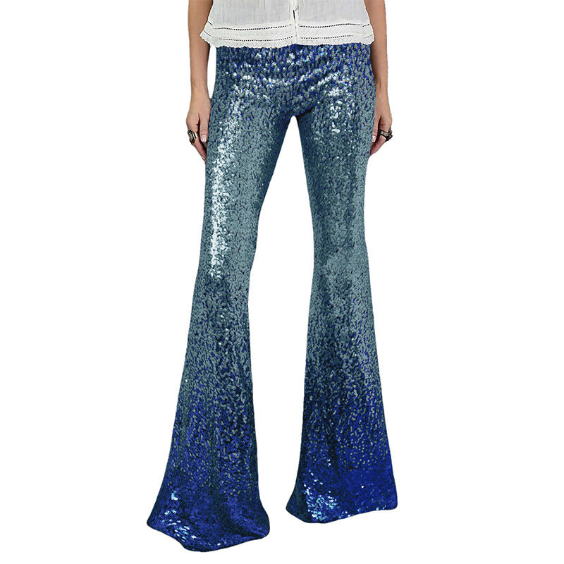 Women's Glittering Flared Trousers with Luxurious Sequin Pattern, Size