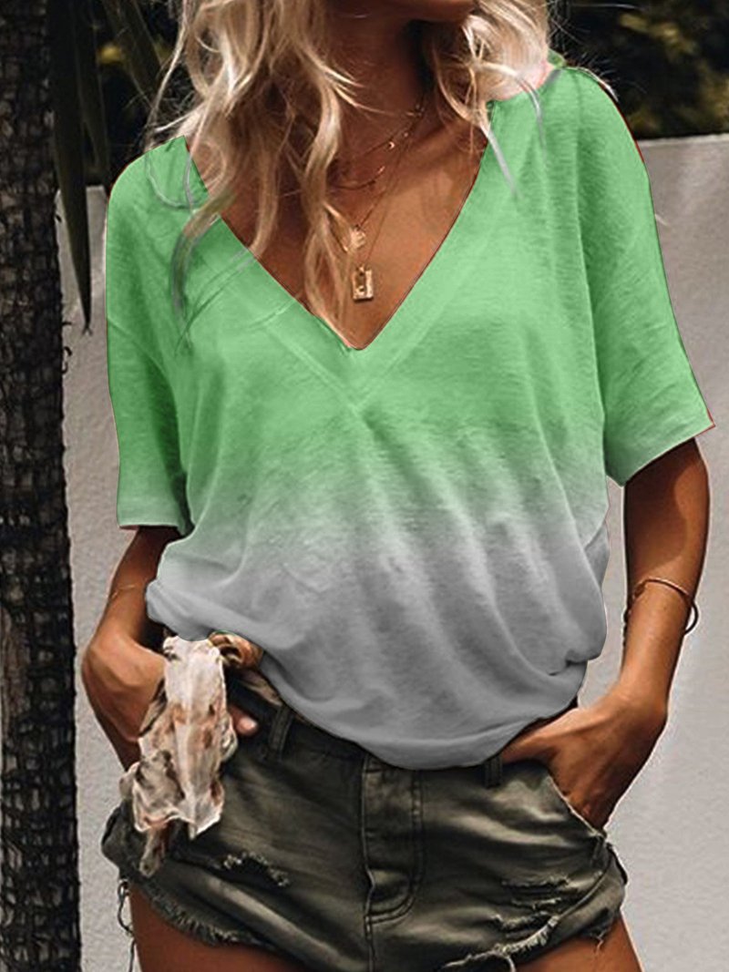 Valenzora | Gradient Print Colorful V-Neck T-Shirt