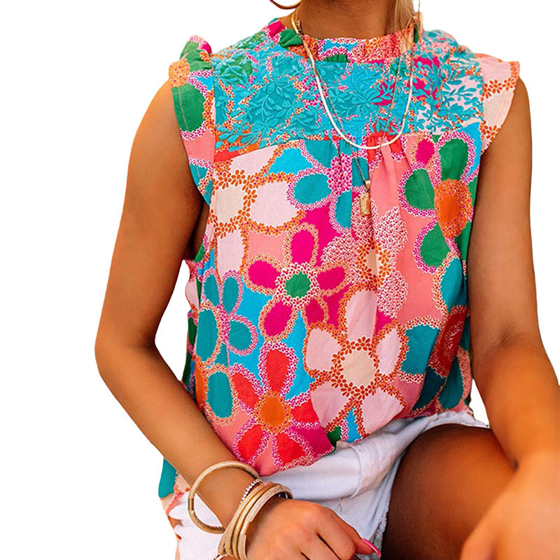 Luftige Damen-Bluse mit Blumenmuster und Rüschen, Grösse