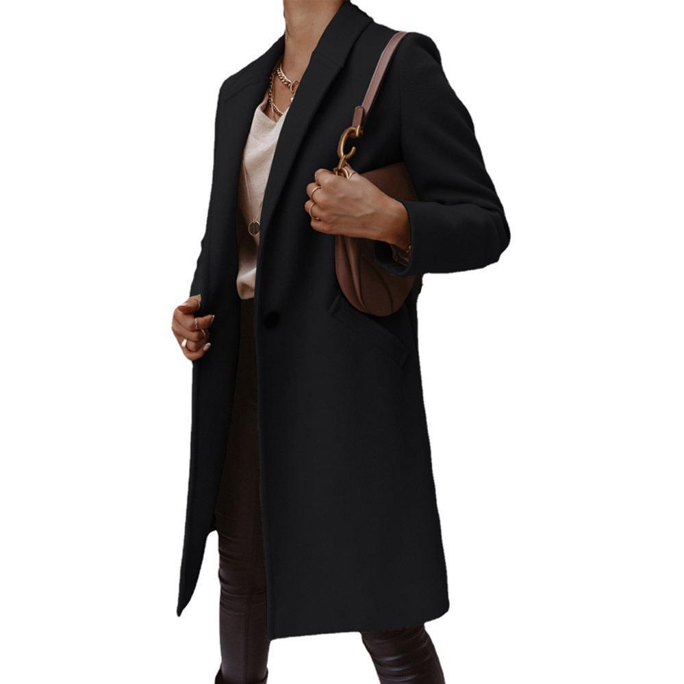 Women's wool coat with elegant lapel and timeless cut, size