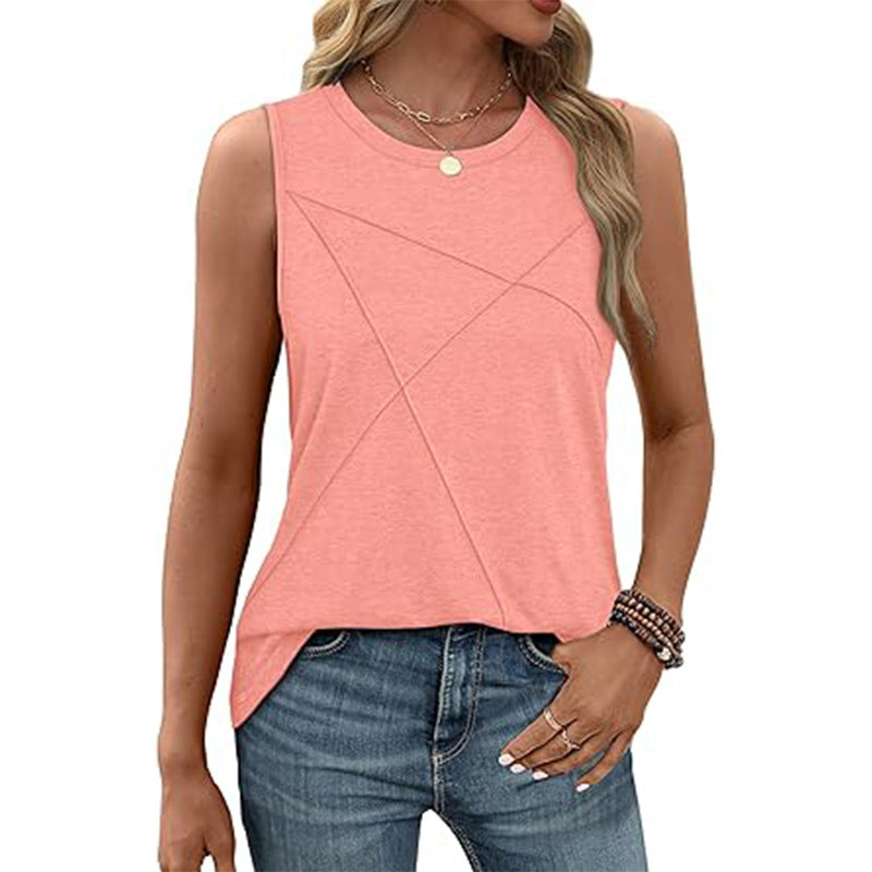 Women's sleeveless T-shirt with modern geometric design, size