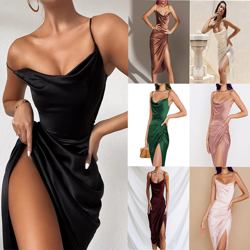 Elegantes Wickelkleid für Damen mit Spaghettiträgern und hohem Schlitz