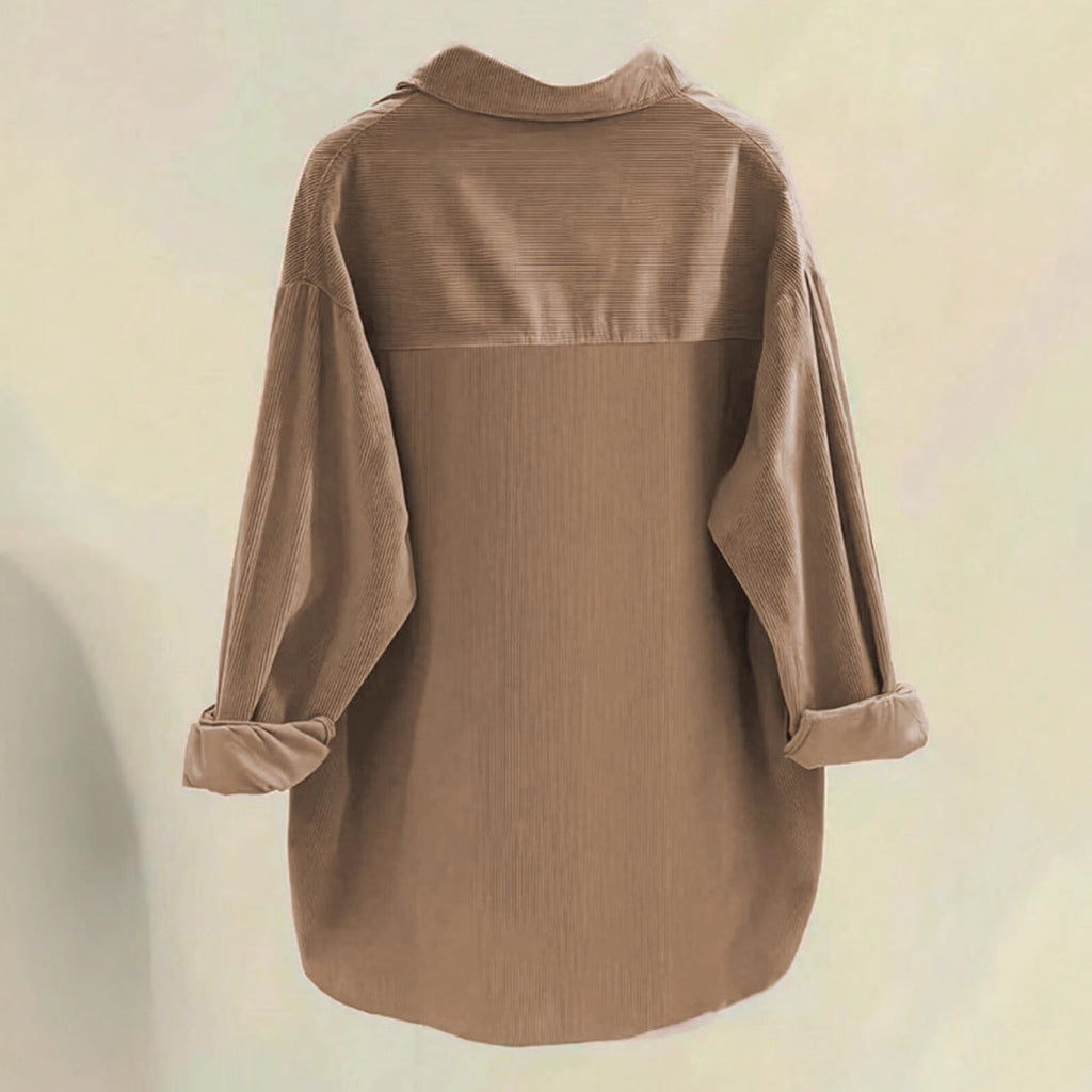 Women's oversized ribbed shirt with chest pockets and a stylish collar, size S