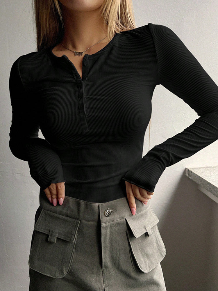 Valenzora - Women's ribbed button-down long-sleeved top