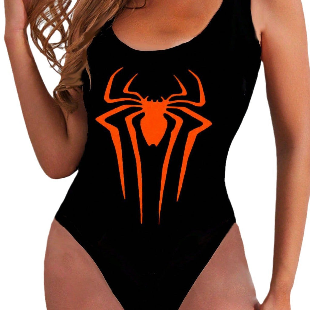 Women's swimsuit with stylish spider motif and high leg cut, size S