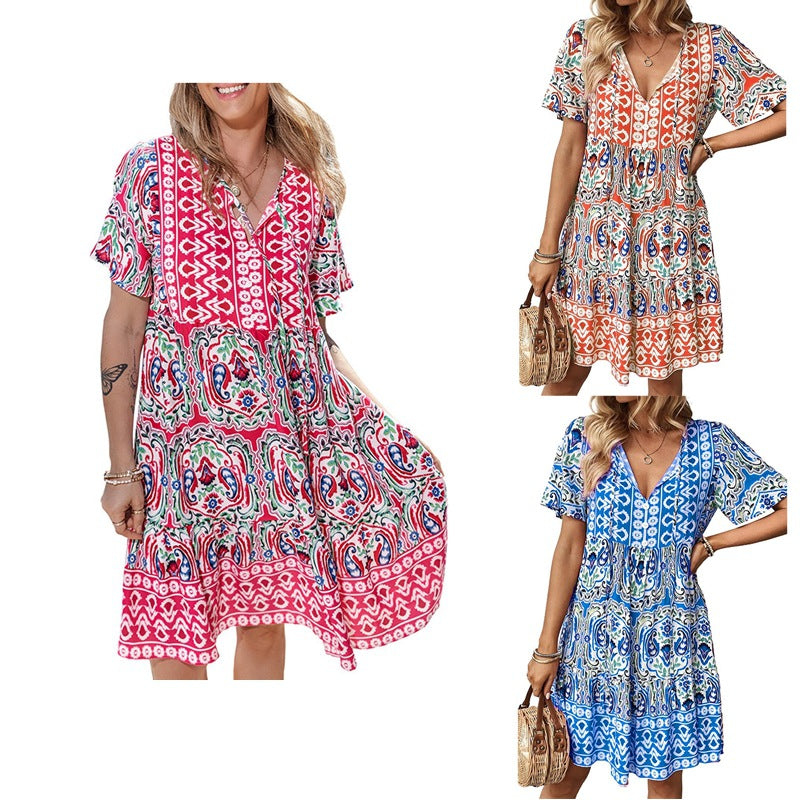 Damen Freizeitkleid mit verspieltem Blumendesign und leichter A-Linie Drune