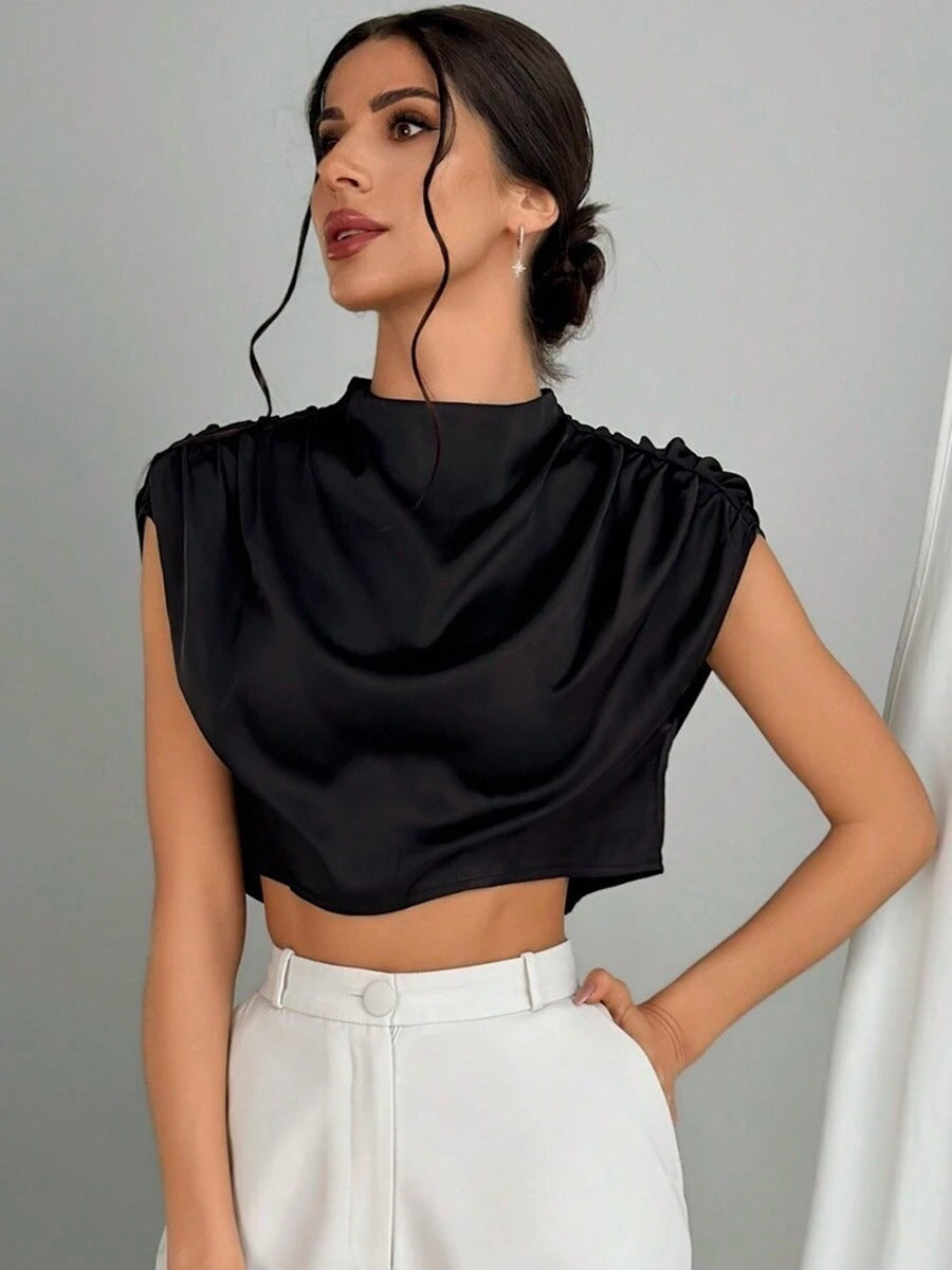 Valenzora | Satin-Bluse aus Kunstseide mit kurzem Schnitt