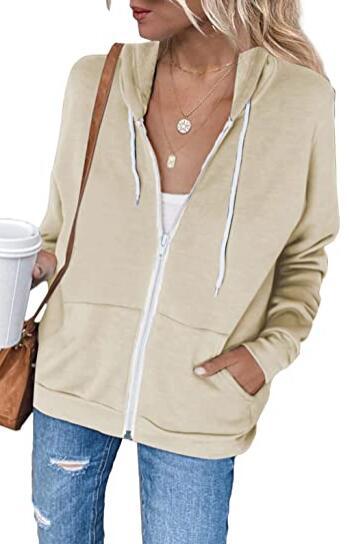 Women's casual hooded sweatshirt with full-length zipper and practical pockets, size S