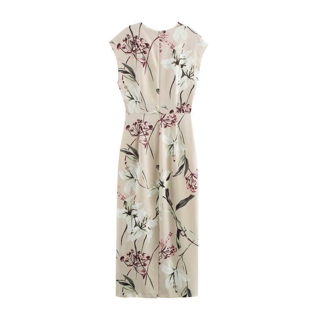 Valenzora | V-neck Textured Floral Print Midi Dress