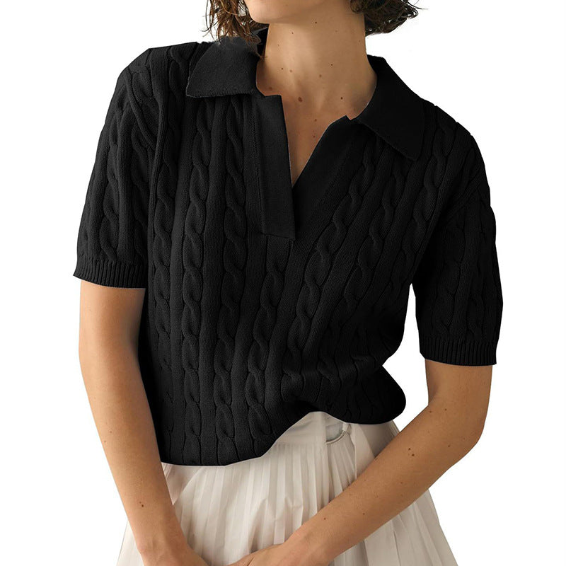 Valenzora | Polo collar twist knit sweater