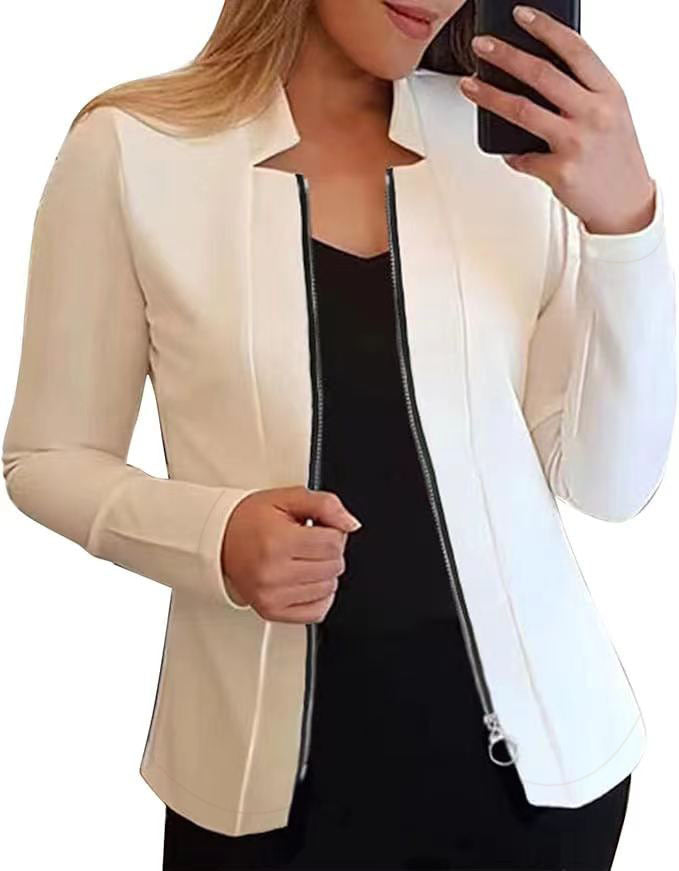 Women's fashionable and elegant biker jacket with a figure-hugging cut and high collar, size [size missing]