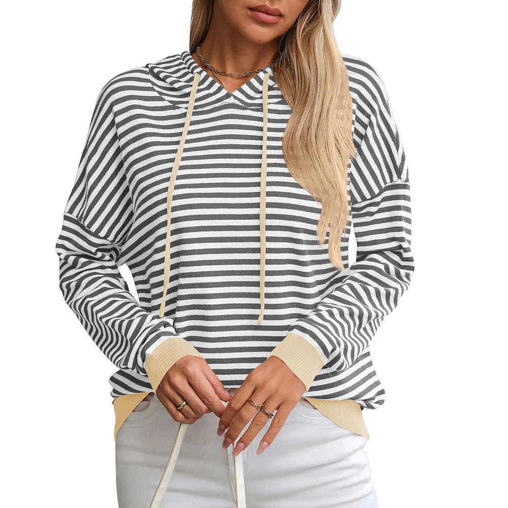 Gestreifter Hoodie für Damen mit lockerer Passform und kontrastierenden Details, Größe S