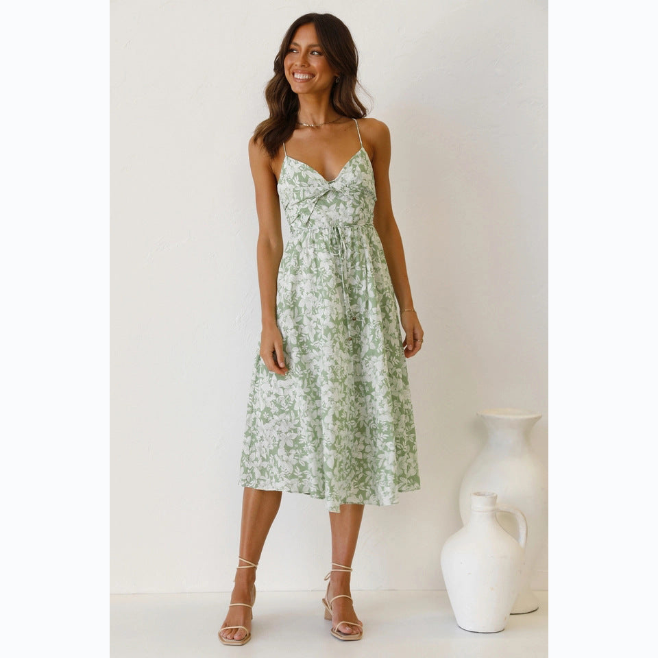 Damen-Midikleid mit Blumenmuster und verstellbaren Spaghettiträgern, Größe