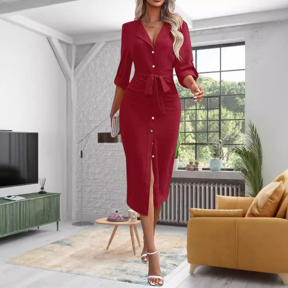 Women's shirt dress with tie belt and button detail, size S