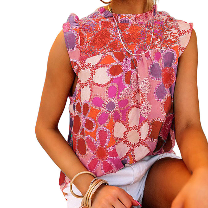 Luftige Damen-Bluse mit Blumenmuster und Rüschen, Grösse