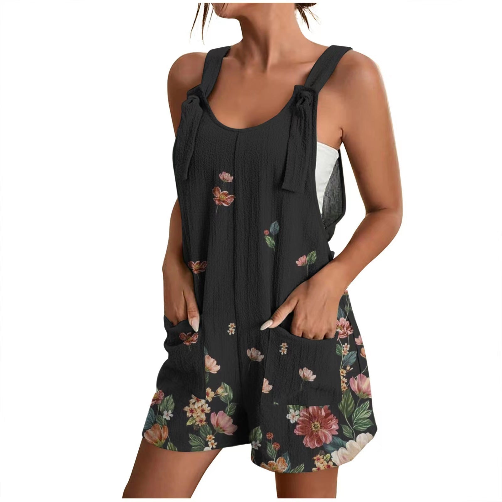 Luftiger Damen-Overall mit Blumenmuster und praktischen Taschen, Größe S