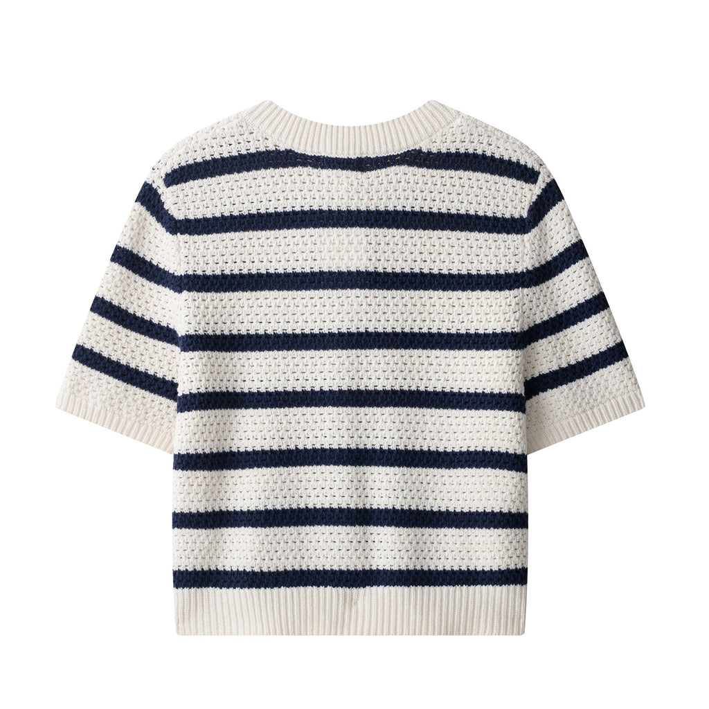 Damen-Kurzarm-Cardigan mit auffälligem Streifenmuster und zeitlosem Design, Größe S