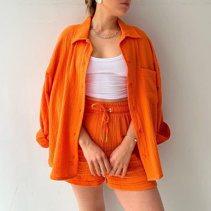 Women's casual summer outfit with modern button placket and elastic waistband, size S