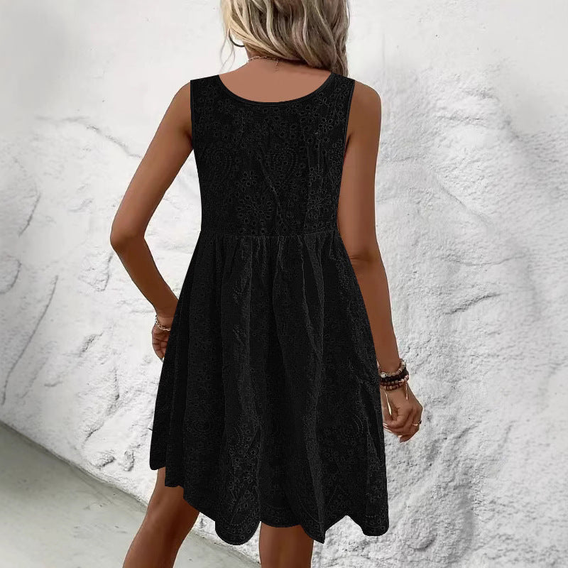 Women's airy summer dress with decorative openwork pattern and cute straps, size