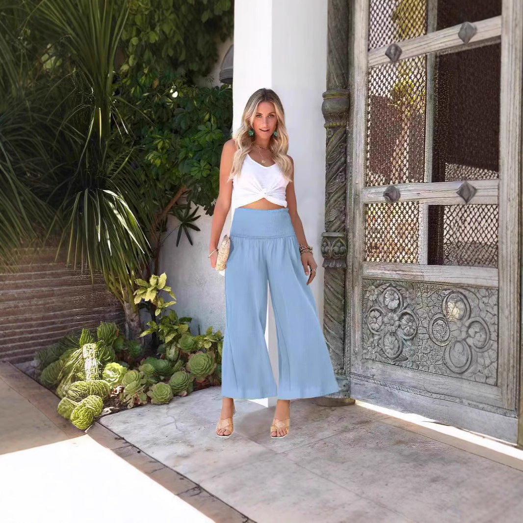 Damen Culotte-Hose mit weitem Bein, elastischem Bund und seitlichen Eingrifftaschen, Größe