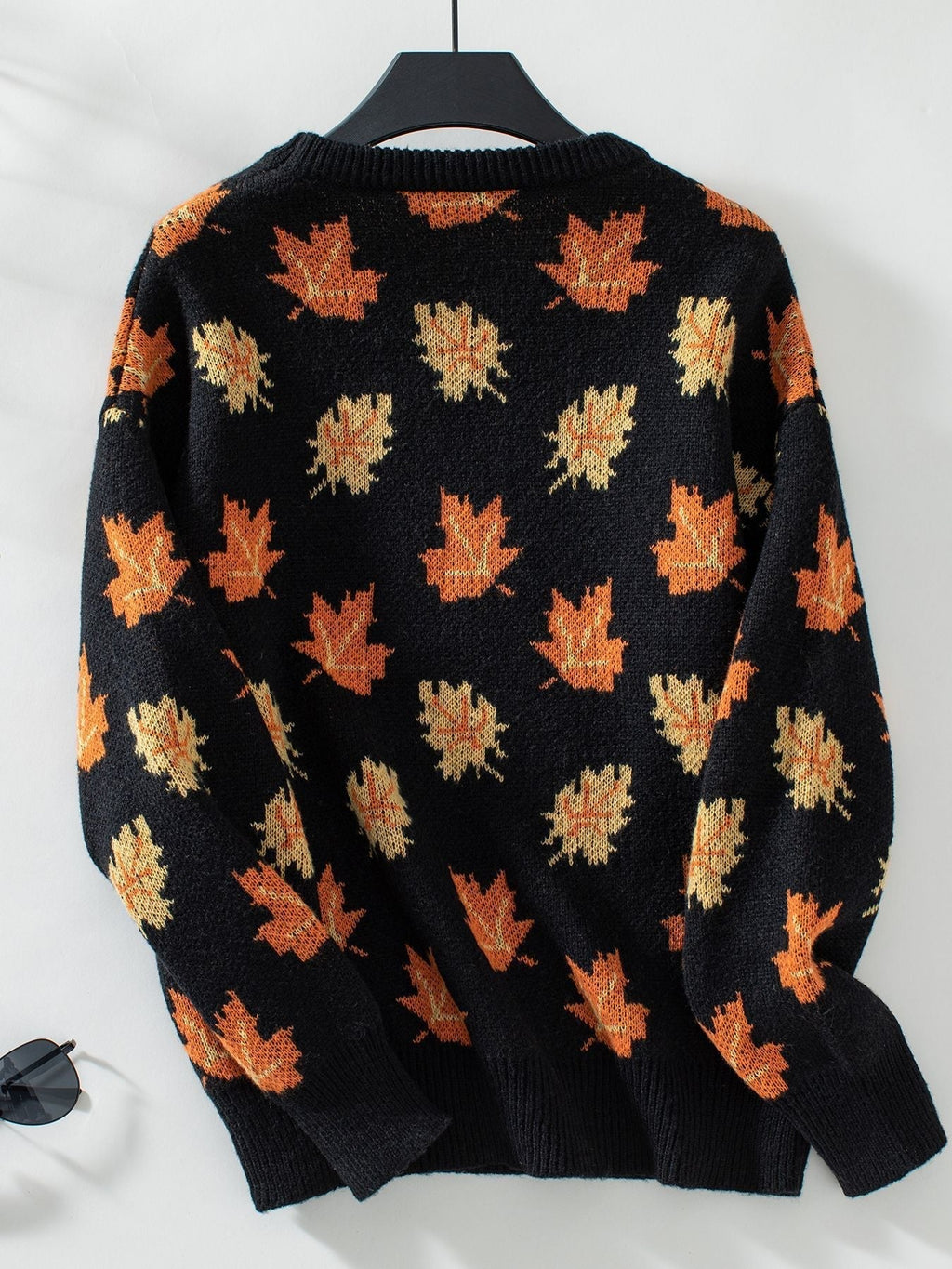 Valenzora Maple Leaf Jacquard Casual Pullover Sweater
