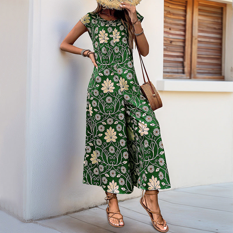 Damen-Jumpsuit mit Blumendesign und kastanienbraunem Bindegürtel, Größe