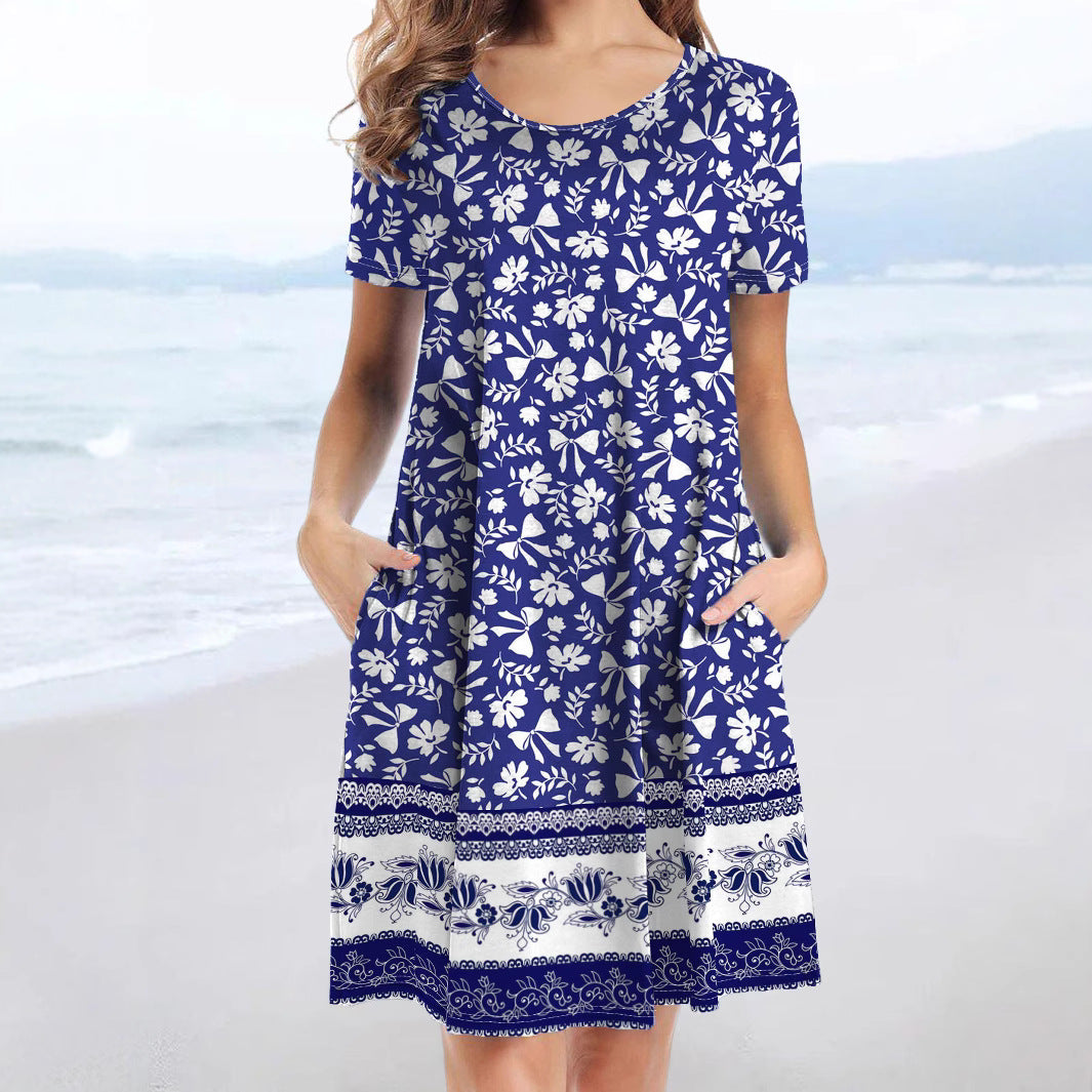 Damen Freizeitkleid mit verspieltem Blumendruck und praktischen Taschen Drune