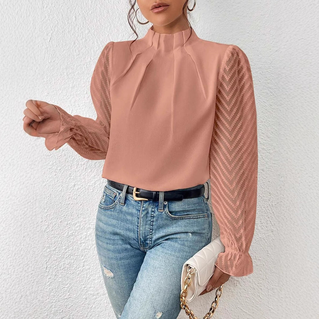 Women's blouse with modern transparent sleeves, size