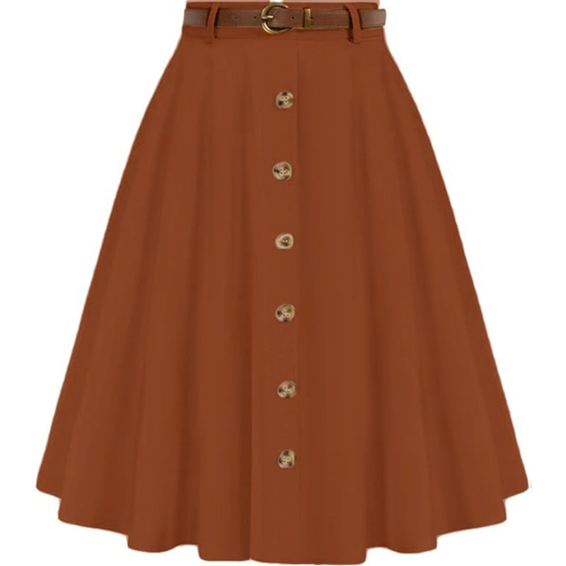 Women's A-line skirt with button placket and belt, size