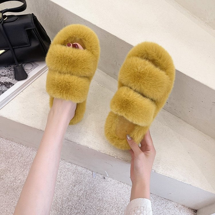 Damen Flauschige Hausschuhe mit doppelten Riemen und weichem Futter, Größe