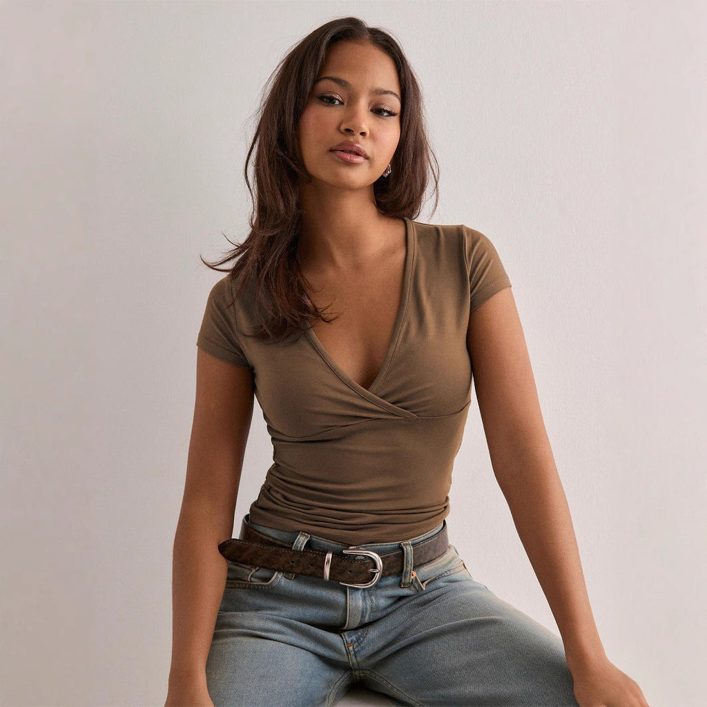 Damen-Wickeltop mit eleganter Raffung und figurbetontem Schnitt, Größe S