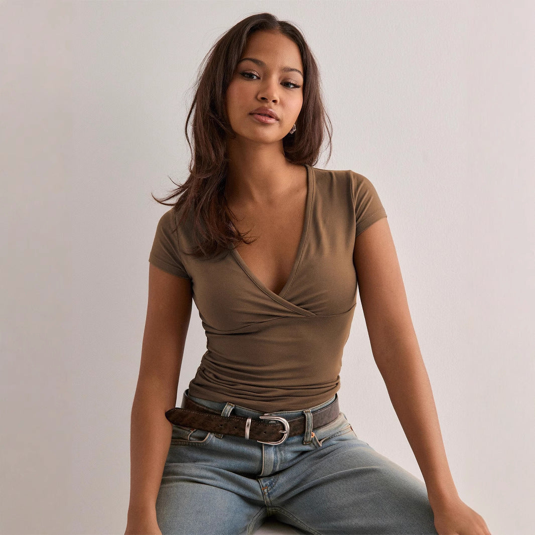 Damen-Wickeltop mit eleganter Raffung und figurbetontem Schnitt, Größe S
