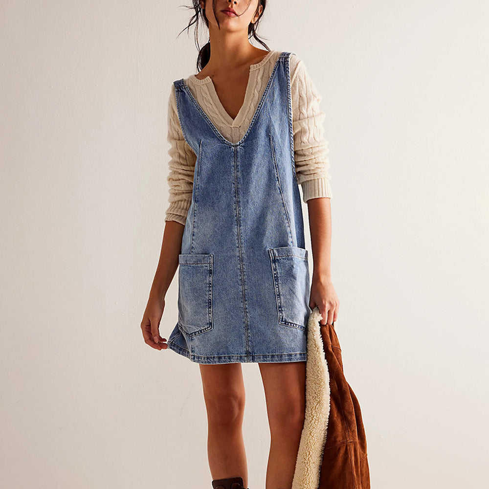 Valenzora | Jeans-Trägerkleid mit Taschen verstellbar Mini