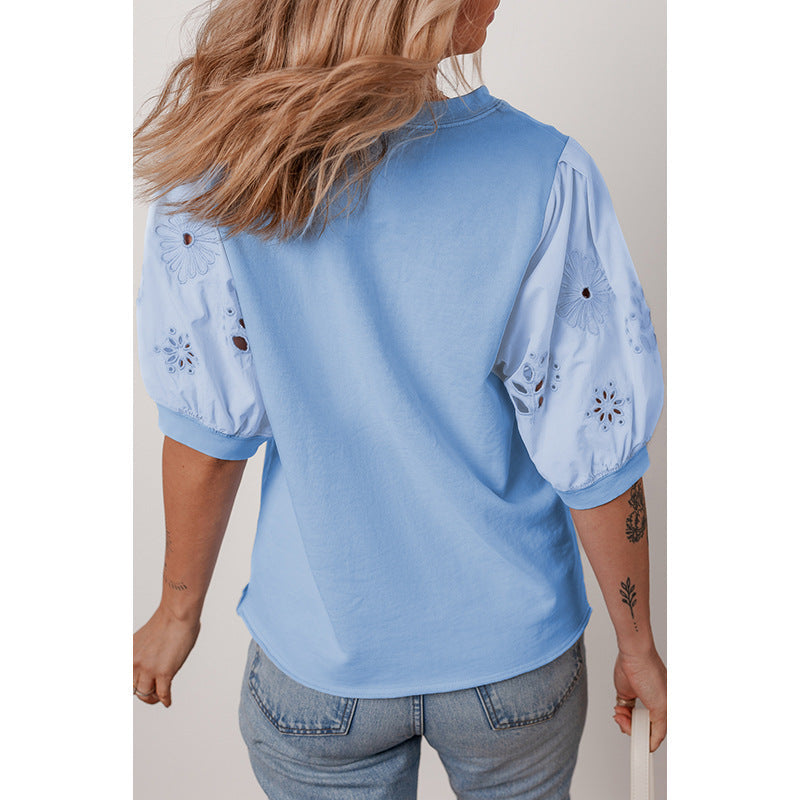 Damen-T-Shirt mit Puffärmeln und bestickten Akzenten, Größe Valenzora