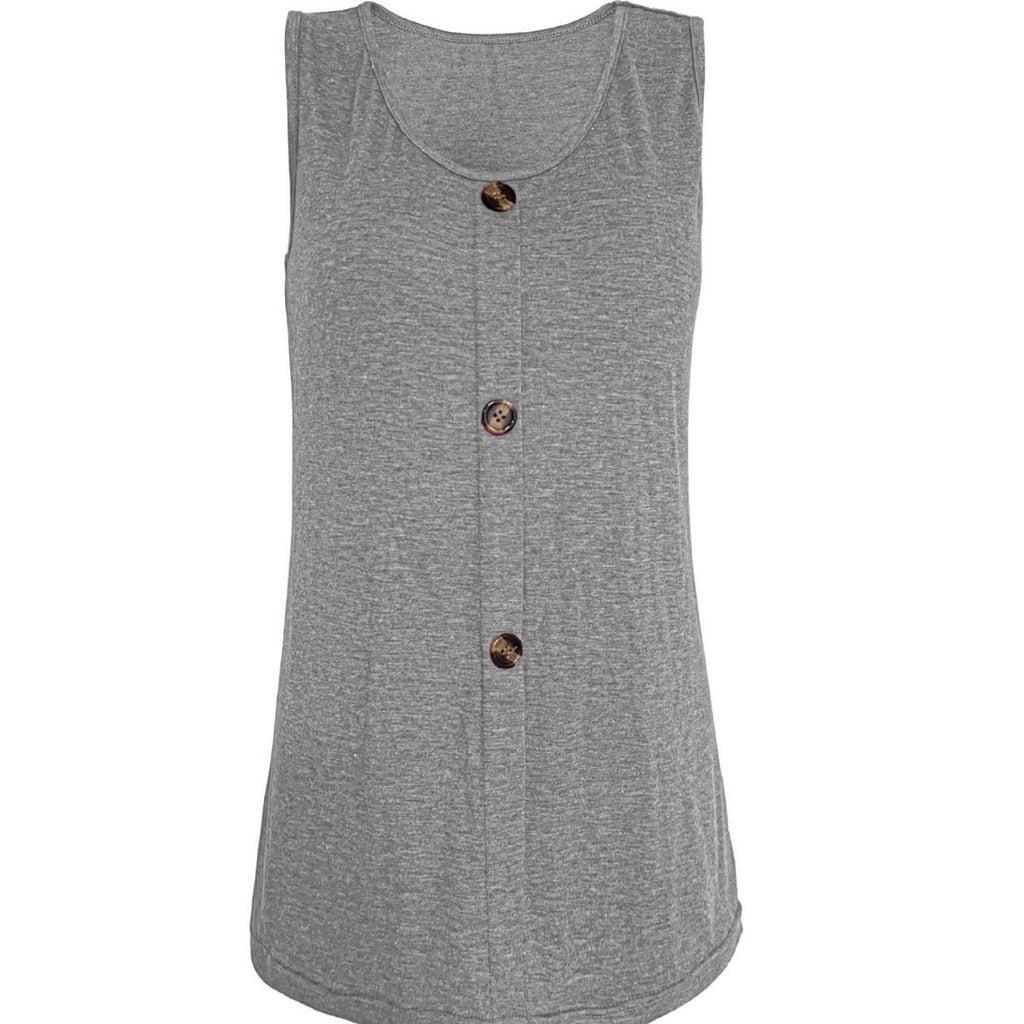 Women's sleeveless top with decorative button placket, size