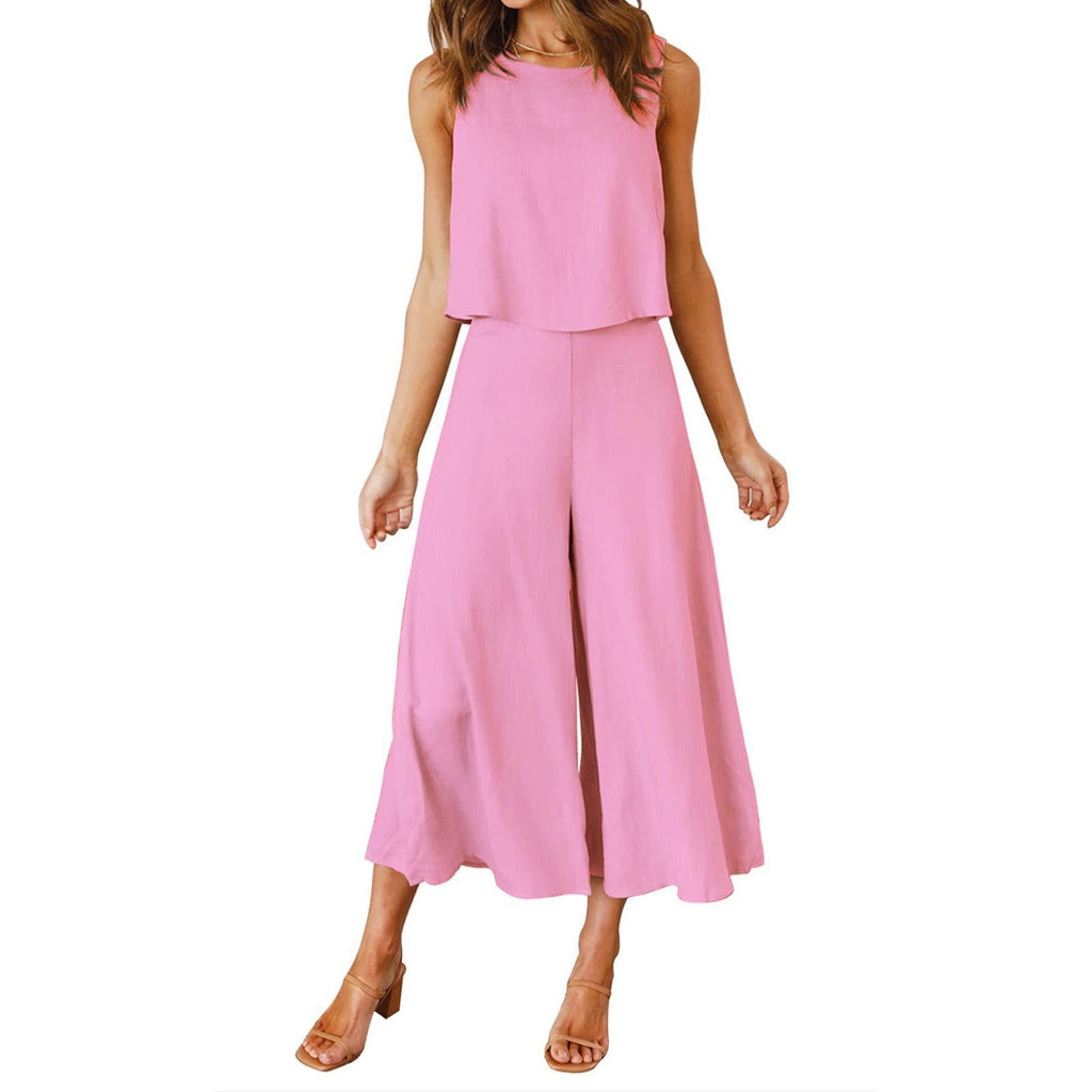 Luftiger Damen-Jumpsuit mit weitem Bein und ärmellosem Design, Größe S