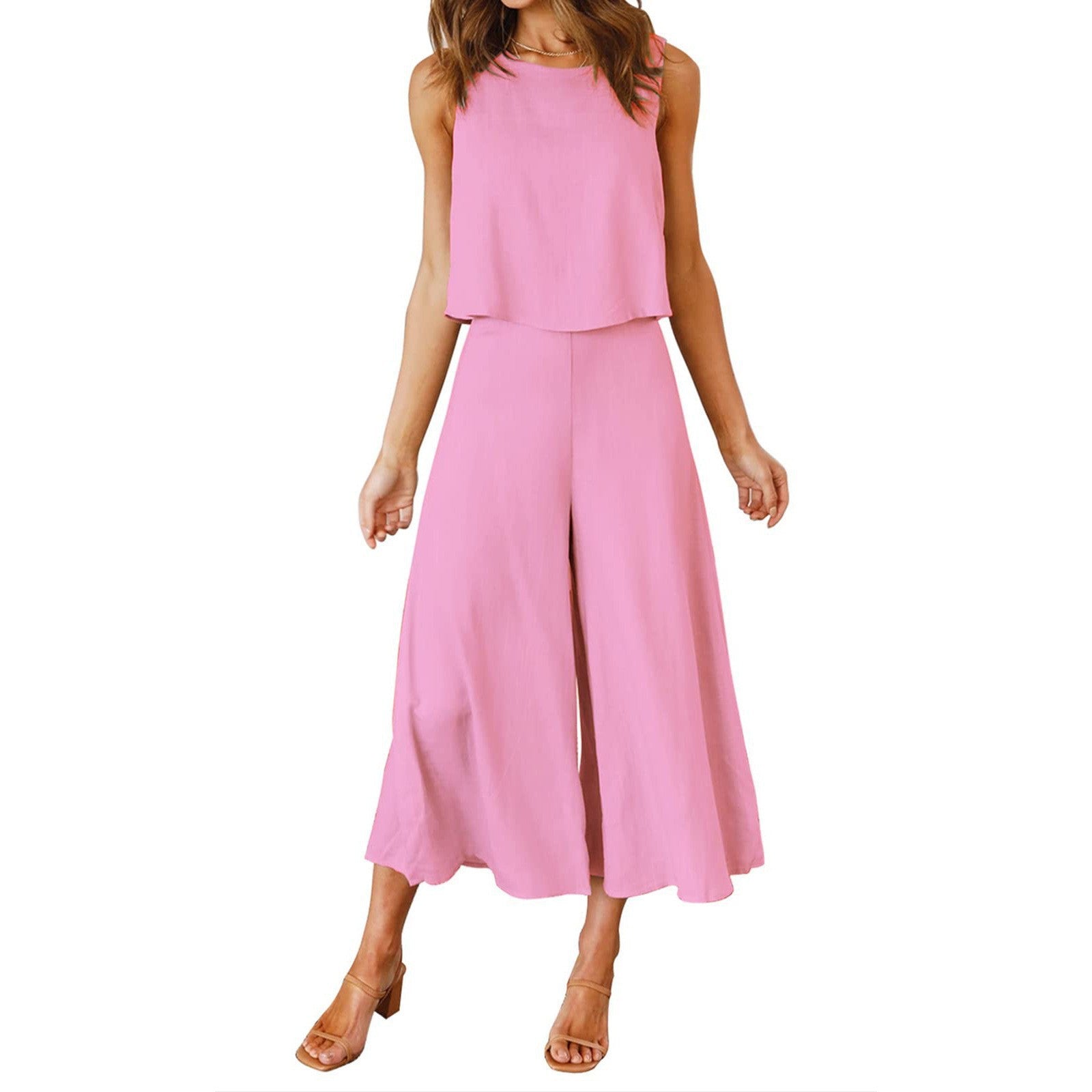 Luftiger Damen-Jumpsuit mit weitem Bein und ärmellosem Design, Größe S