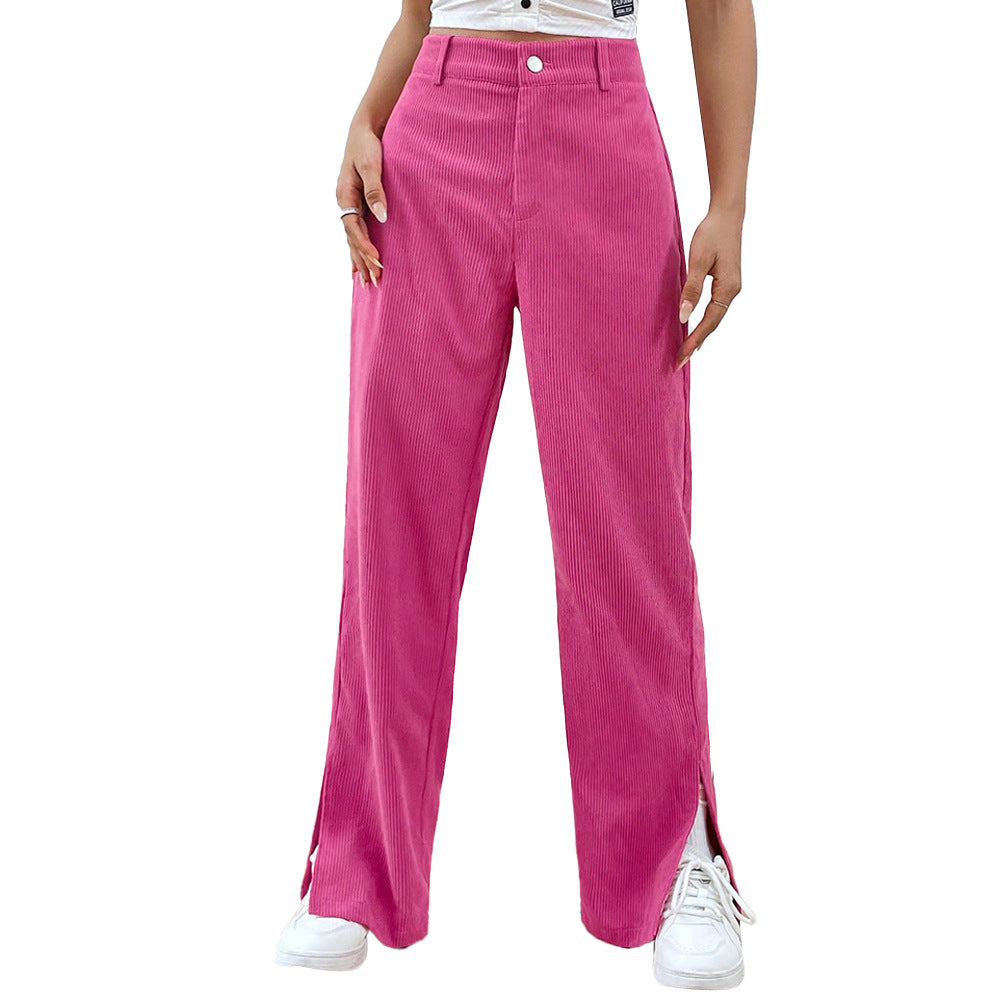 Damen-Cordhose mit weitem Bein, Seitenschlitzen, Größe