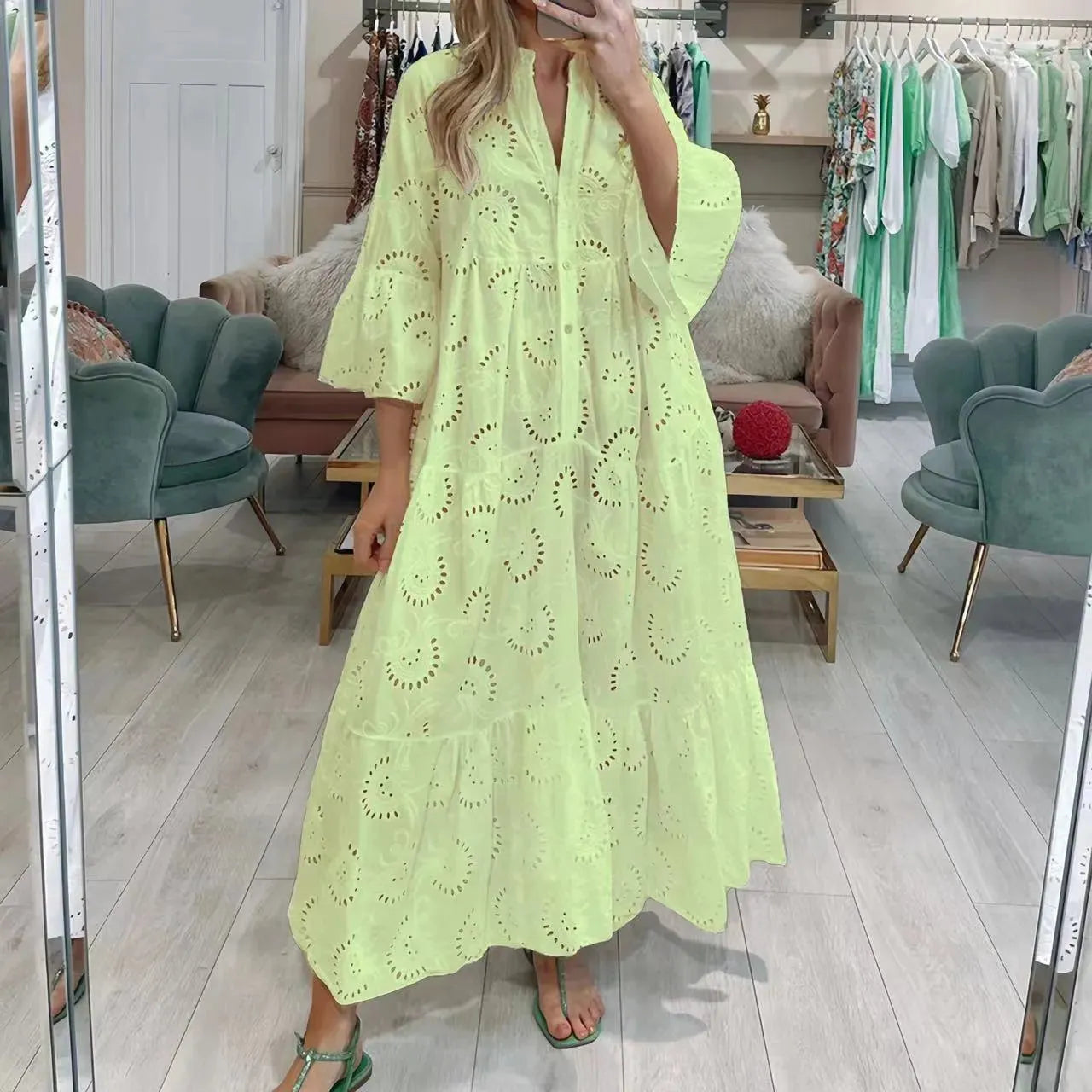 Valenzora | Damen V-Ausschnitt Maxi-Kleid im französischen Stil