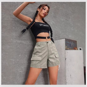 Damen Cargo-Shorts mit praktischen Seitentaschen und bequemer Passform, Größe S