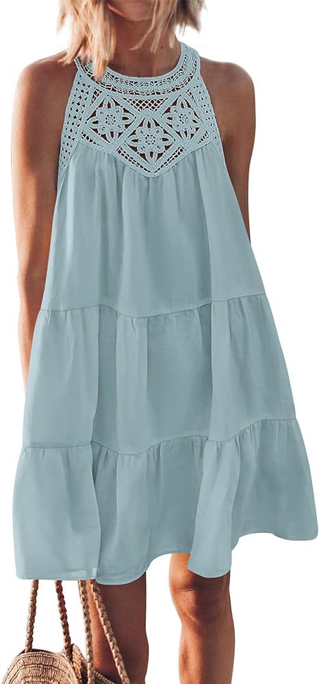 Luftiges Sommerkleid für Damen mit Spitzenbesatz und weitem Saum, Größe [size]